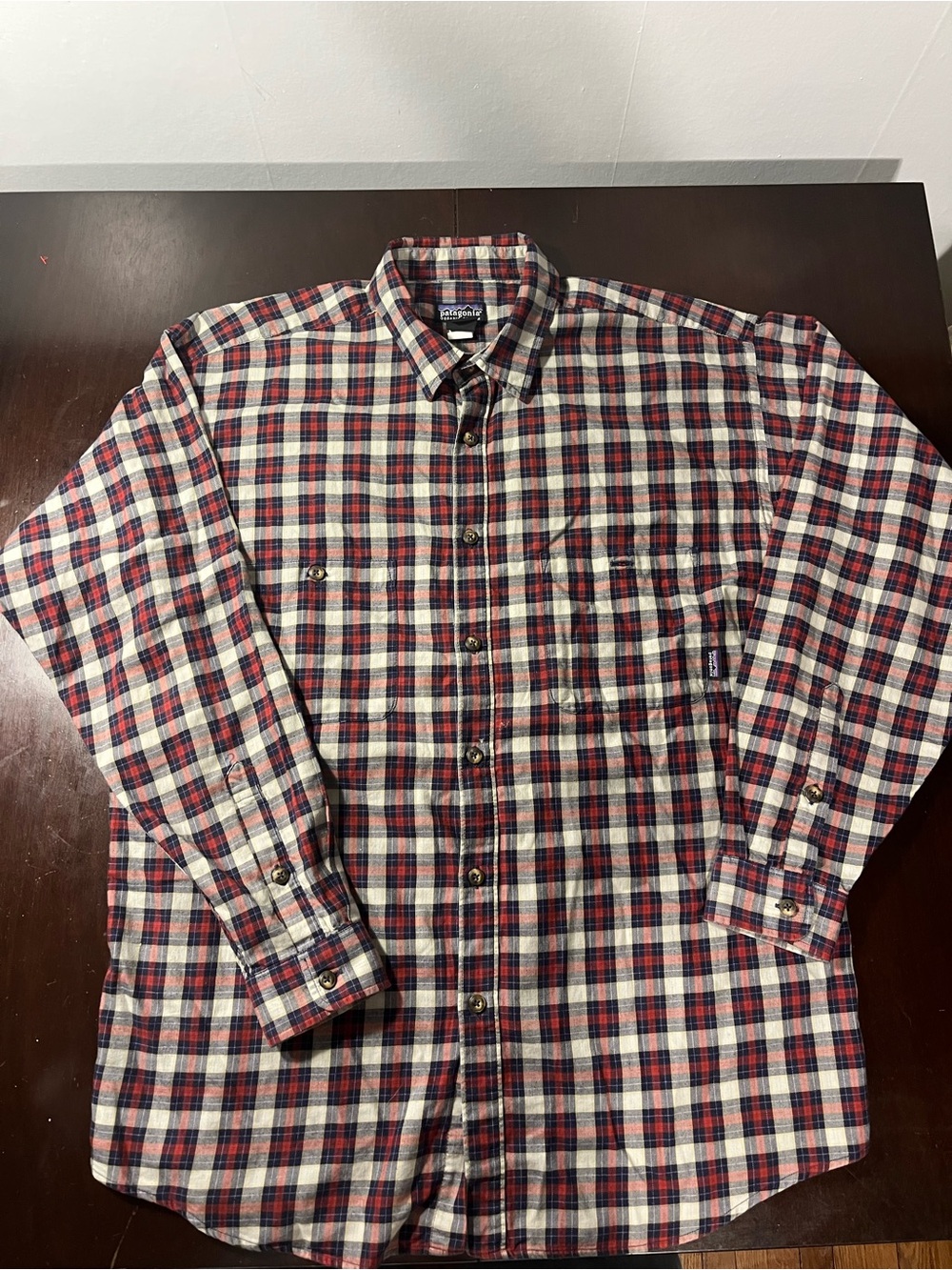 Patagonia Red Navy Cream Plaid Long-Sleeve Button-Down Shirt